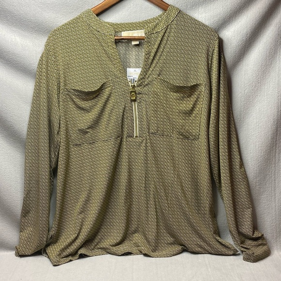 NWT Michael Kors 1/4 zip patterned long sleeve blouse size extra large - Picture 1 of 7
